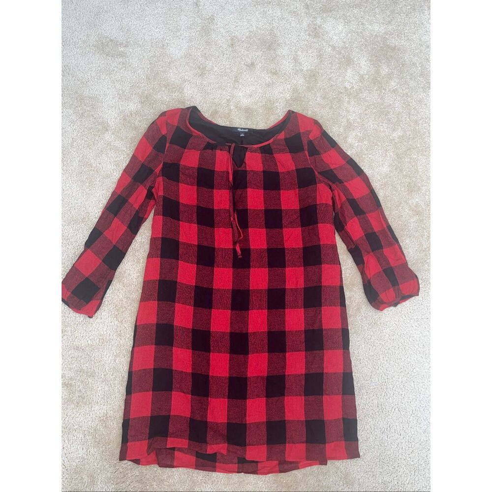 Madewell Signal Buffalo Check Tunic Dress Medium Red/Black Casual F8652